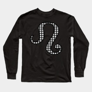 Leo Zodiac Horoscope Symbol in Black and White Gingham Pattern Long Sleeve T-Shirt